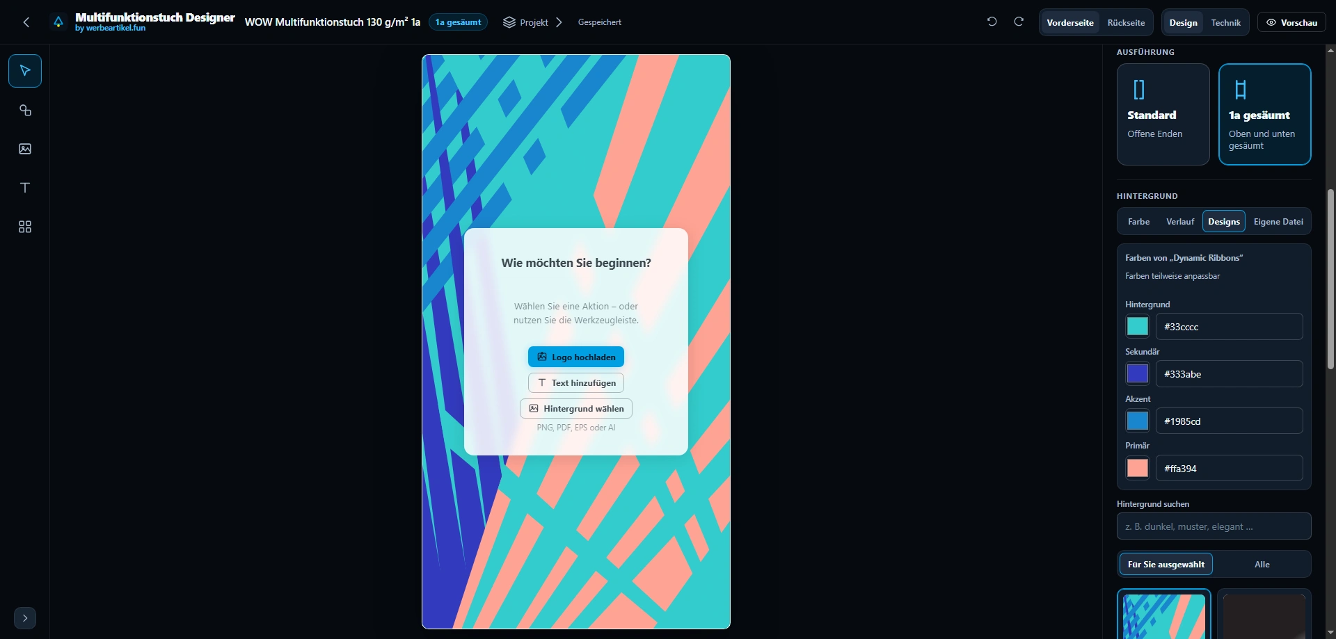 Hintergrund wählen oder eigene Grafik hochladen.